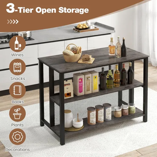 Miniatura 6 de COSTWAY Unidad de bar para el hogar, mesa de bar de 3 niveles con estantes de almacenamiento, marco de metal, almohadillas ajustables para los pies