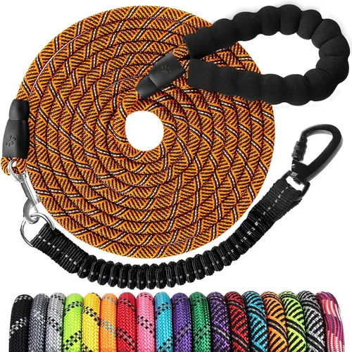 Miniatura 15 de Correa de perro de cuerda de 3 pies: correa resistente con gancho giratorio bloqueable, hilos reflectantes, bungee y asa acolchada - Correa