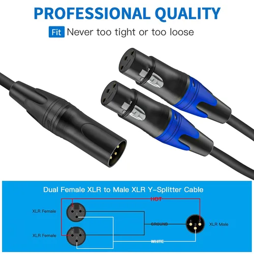 Miniatura 4 de LanSenSu 1 micrófono divisor XLR Y macho a 2 hembras, XLR hembra de 3 pines a doble XLR macho Y-Splitter Cables de audio de micrófono equilibrado