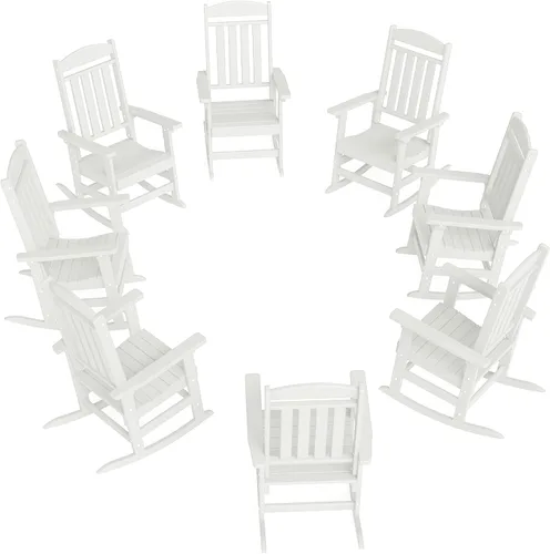 Miniatura 37 de FOOWIN Juego de sillas mecedoras de patio de 2 piezas, mecedora de porche con respaldo alto de HDPE, mecedora de porche de madera de polietileno