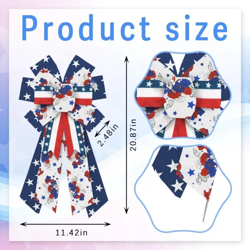 Miniatura 2 de ALIBBON Arcos patrióticos grandes para corona, lazos de corona del 4 de julio, lazos de corona de flores rojas, blancas y azules para puerta
