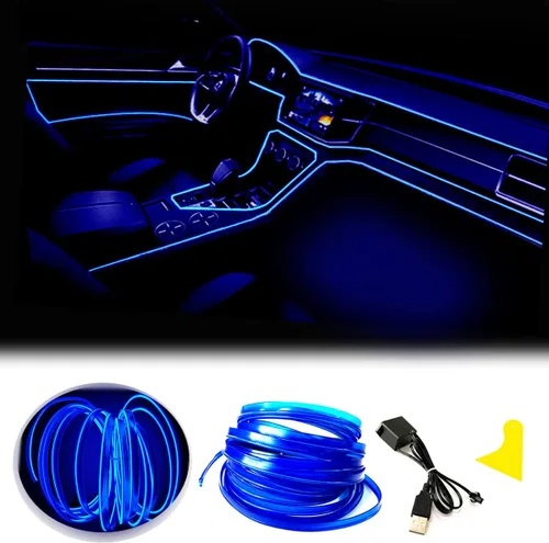 Miniatura 21 de Tira de luces LED de cable electroluminiscente azul para interior de automóvil, 6.5 pies de cable de neón con controlador USB de 5 voltios