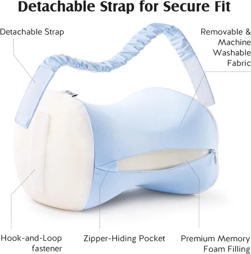 Miniatura 7 de YFONG Almohada de rodilla para dormir de lado, almohada transpirable de espuma viscoelástica con correa ajustable para embarazo, alineación