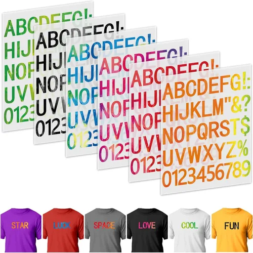Miniatura 9 de 24 hojas de 1056 letras para planchar para ropa, parches de vinilo de transferencia de calor de 2 pulgadas, 6 colores, parches de vinilo