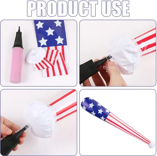 Miniatura 3 de EVERMARKET 2 unidades de bate inflable de béisbol y béisbol con bandera estadounidense, pelota de playa, regalos de fiesta temática deportiva