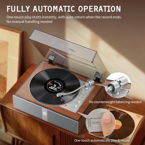 Miniatura 2 de 1 BY ONE Tocadiscos totalmente automático, tocadiscos de vinilo todo en uno con función de repetición automática, control remoto, altavoces