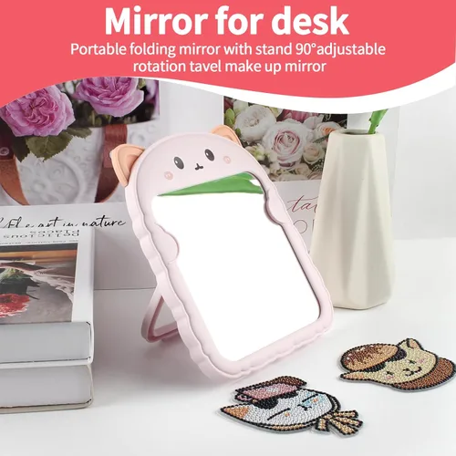 Miniatura 3 de TBWHL Bonito espejo de escritorio de dibujos animados con gato para escritorio, espejo de escritorio con soporte para niñas, niños, espejo colgante