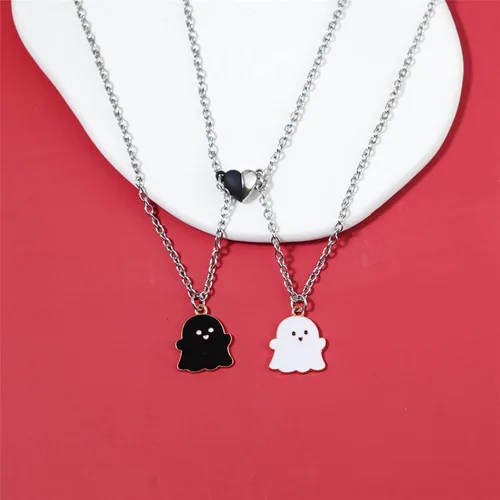 Miniatura 2 de Juego de 2 collares magnéticos con dije de corazón y fantasma para mujeres hombres mejores amigos niñas niños adolescentes esmalte mutuo