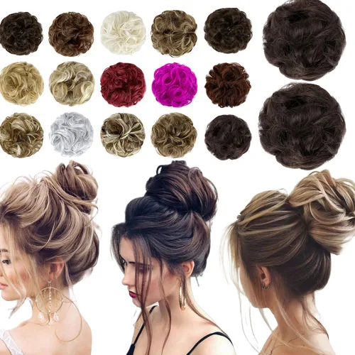 Miniatura 40 de Moño desordenado grande y desordenado, moño ondulado, rizado, coleteros gruesos, extensiones de cabello para mujeres y niñas, color marrón jengibre