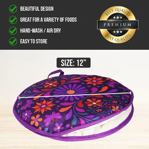 Miniatura 3 de Sophix Bolsa para calentar tortillas, tamaño grande de 12 pulgadas, este soporte de tela con aislamiento térmico mantiene las tortillas, el pan Naan