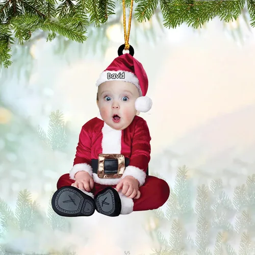 Miniatura 12 de GODLOVER Foto personalizada de bebé con adorno de Navidad de dinosaurio, plano impreso en 2D, adornos de Navidad, regalos de familia, regalo Estilo 1