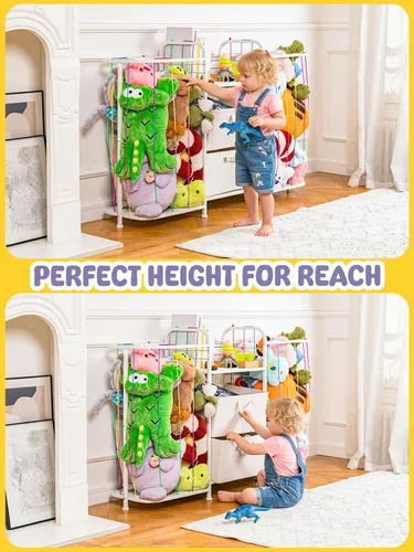 Miniatura 4 de VBABY Estantería para niños y almacenamiento de juguetes, estante grande 3 en 1 para habitaciones de niños, zoológico de animales de peluche