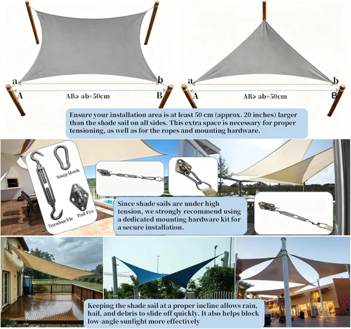 Miniatura 4 de Parasol triangular 12 x 12 x 12 pies, toldo estilo vela, bloqueador de UV para patio y exterior, de la marca LyShade, Azul cadete