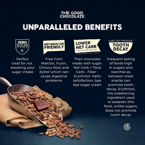 Miniatura 7 de The Good Chocolate - Minibarras de chocolate amargo Keto Signature, cero azúcar, aperitivo bajo en carbohidratos netos, más bajas calorías, caramelo