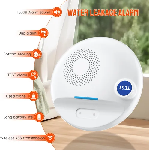 Miniatura 2 de PILSAMAS Detector de fugas de agua inalámbrico, funciona de forma independiente o con concentrador inteligente, sensor de fugas de agua de sirena