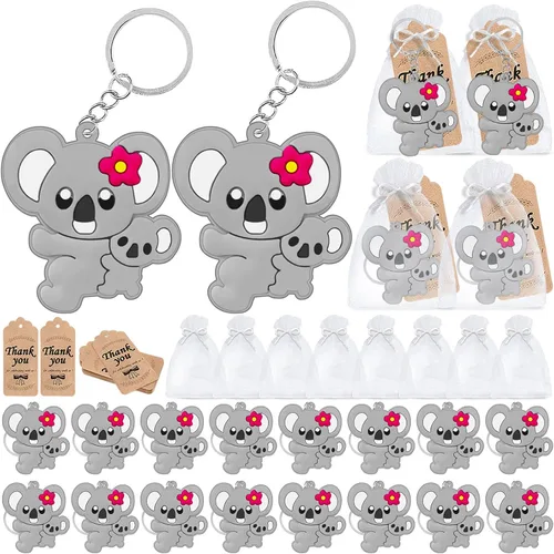 CiciBear Paquete de 60 decoraciones de fiesta para invitados, 20 llaveros de koala, 20 etiquetas y 20 bolsas de regalo para fiestas temáticas de