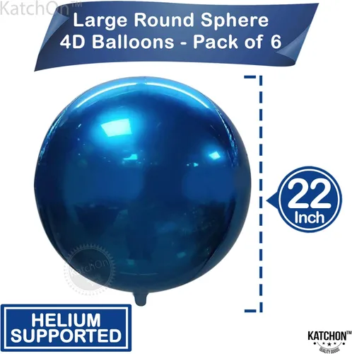 Miniatura 2 de KatchOn, Globos Azules Metálicos de Mylar - Grandes de 22 Pulgadas, Paquete de 6 Globos Redondos Azul Arándano para Decoraciones de Fiesta Azul