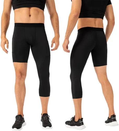 Miniatura 49 de Pantalones de compresión para hombre, mallas de compresión de una pierna para baloncesto, capri 3/4, leggings atléticos, capa base de secado fresco