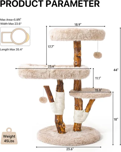 Miniatura 8 de Torre Estética para Gatos para Gatos Grandes, Árbol Grande para Gatos Maine Coon de Interior con Piel de Zorro Sintética, Poste Rascador de Sisal
