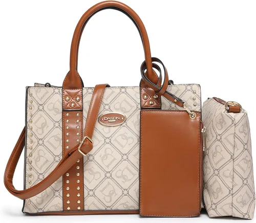 Dasein - Bolsos y carteras de mano para mujer, set de bolso tipo bandolera con asa superior, 3 piezas Beige monograma