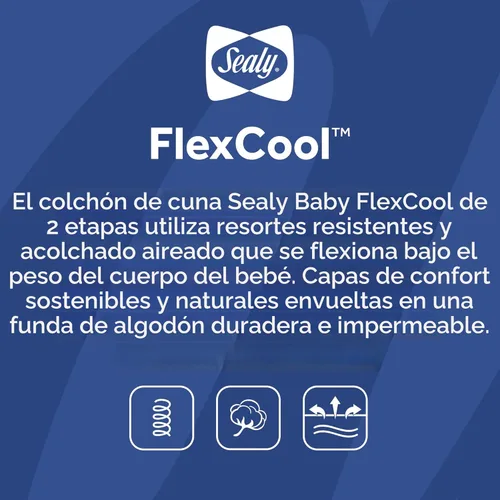 Miniatura 12 de Colchón de cuna Sealy Baby Flex Cool de 2 etapas transpirable con ajuste para cama de niño, funda de algodón transpirable y resistente al agua, 204