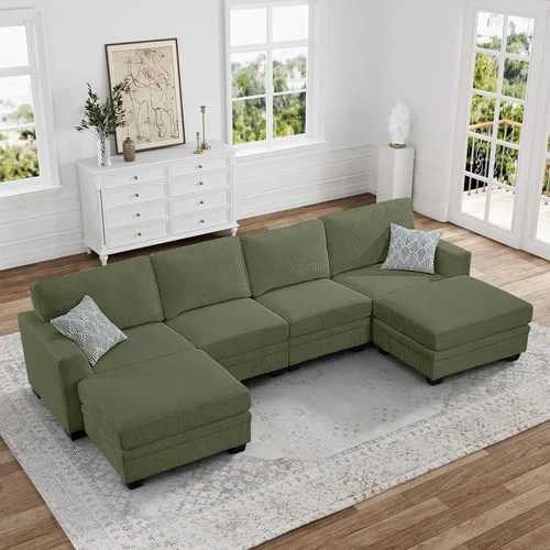 Miniatura 24 de Legend Vansen Sofá modular de gran tamaño, sofá en forma de U de 7 asientos con otomana, sofá de pana con asiento profundo, sofás seccionales Gris