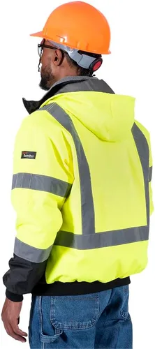 Miniatura 2 de Pioneer Hi Vis - Chaqueta bomber de seguridad climatizada impermeable - Equipo de lluvia de invierno clase 3 para hombres - Cinta reflectante