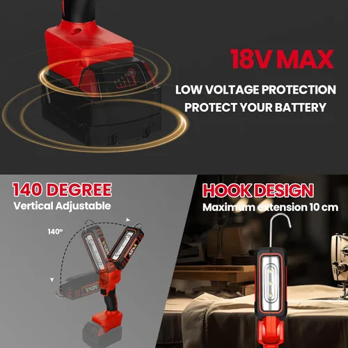 Miniatura 7 de Luz de trabajo LED inalámbrica para batería Milwaukee M18 MAX, dos niveles ajustables hasta 1000 lúmenes con protección de bajo voltaje, iluminación