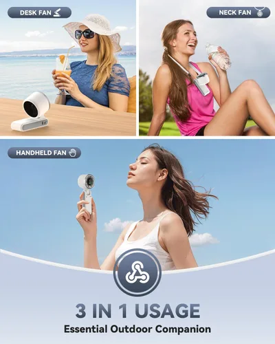 Miniatura 3 de PlayHot Ventilador turbo portátil de mano, de 5 velocidades, funciona con pilas, hasta 12 horas de batería, de mano 3 en 1, con refrigeración Air