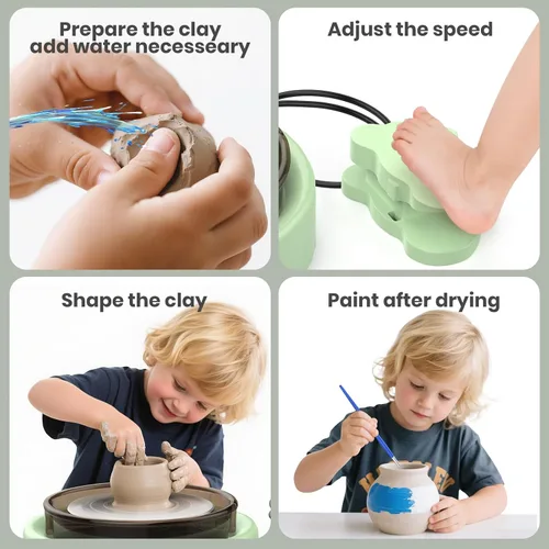 Miniatura 7 de Skirfy Mini Rueda de Alfarería para Principiantes Adultos con Pedal de Pie 9.5" Máquina de Cerámica para Niños Arte Manualidades Kits que Brillan