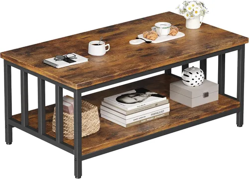 Miniatura 9 de Homeiju - Mesa de café para sala de estar con marco lateral a lamas, mesa moderna de granja para sala de estar con estante de almacenamiento de 2