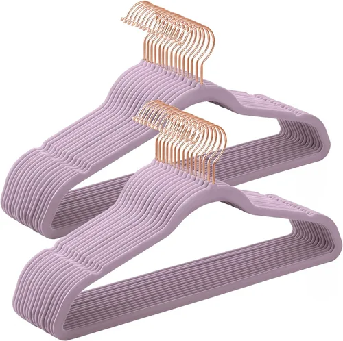 Miniatura 16 de SONGMICS Perchas delgadas de terciopelo, perchas antideslizantes con ganchos giratorios de oro rosa, ahorro de espacio, para armario, paquete de 50
