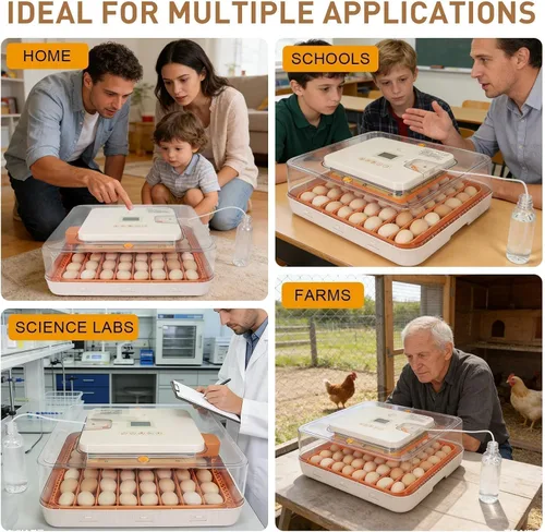 Miniatura 9 de Serie IV - Incubadora profesional de 56 huevos para criadores, control de humedad y temperatura preciso basado en sensores automáticos, espaciado