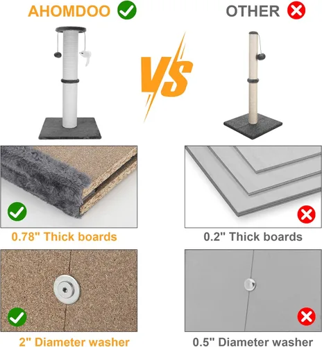 Miniatura 6 de Poste rascador para gatos Ahomdoo de 34 pulgadas, poste rascador para gatos resistente y más grueso de sisal con bola colgante y poste rascador