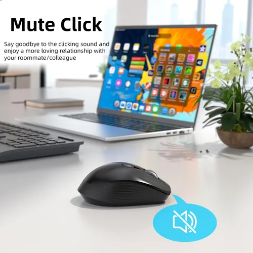 Miniatura 4 de INFINMIND Ratón Bluetooth inalámbrico, multidispositivo (BT1/BT2 + USB de 2.4 G) para laptop, iPad y Mac, desplazamiento de 4 vías con botones