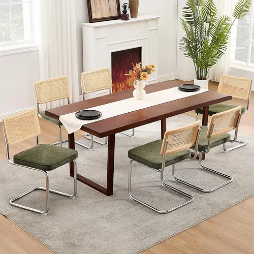 Miniatura 11 de Zesthouse Juego de 4 sillas de comedor de ratán natural, sillas de comedor modernas de mediados de siglo con respaldo de madera maciza y base