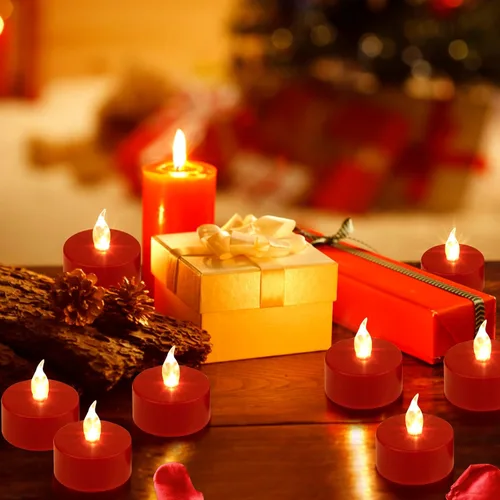 Miniatura 4 de Vela de té, paquete de 24 velas LED sin llama, parpadeantes, color rojo, más de 200 horas, velas de té alimentadas por baterías. Ideal para fiestas