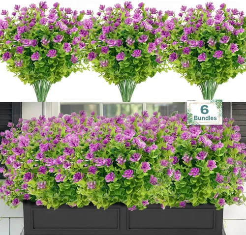 Miniatura 16 de 12 paquetes de flores artificiales para exteriores, plantas falsas para decoración de otoño y verano, flores de seda artificiales, resistencia