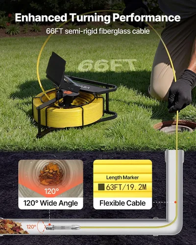 Miniatura 4 de Cámara de alcantarillado VEVOR, 66 pies/20m, cámara de inspección de drenaje de 4.3", cámara de plomería serpiente impermeable IP68 con luces - 6