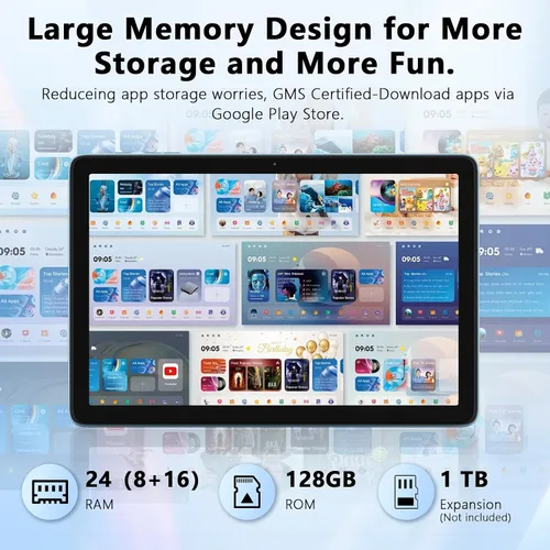 Miniatura 4 de Raemond Tablet Android 15 de 10 pulgadas, 24 GB de RAM+128 GB de ROM/1 TB expandible, CPU octa-core de 1.8 GHz, pantalla HD IPS de 1280 x 800, WiFi