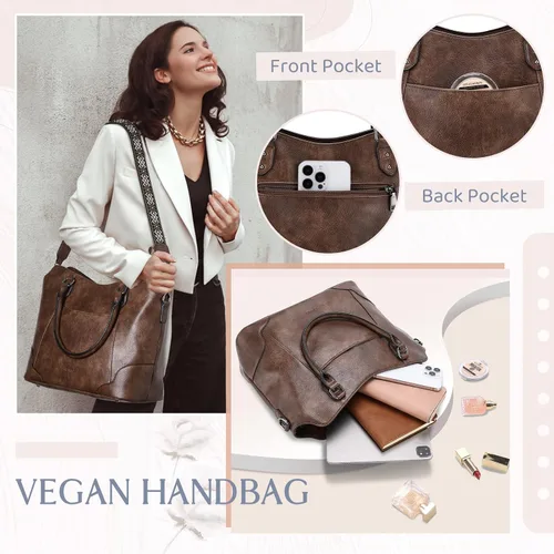 Miniatura 4 de RAVUO Bolso Hobo para mujer, bolso de mano de cuero vegano con asa superior, bolso de hombro elegante para mujer, bolso cruzado con correa