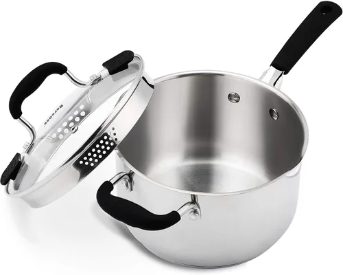 Miniatura 8 de Rorence - Olla sopera de acero inoxidable con boquilla de vertido y mangos de silicona y tapa de vidrio con colador - 3.7 cuartos