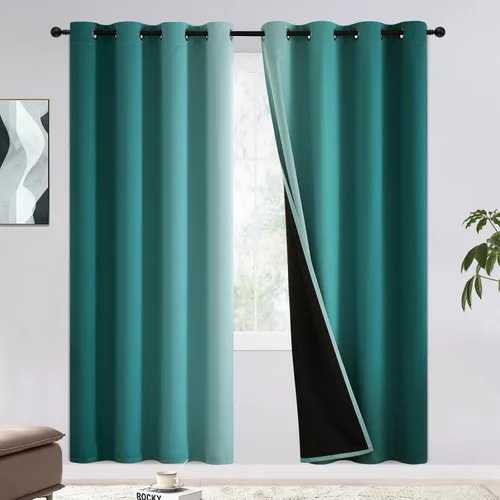 Miniatura 31 de COSVIYA - Cortinas 100% opacas y visillos con ombre, cortinas negras de 63 pulgadas de largo, 2 paneles, cortinas de oscurecimiento total