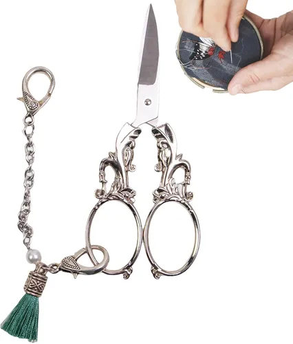 Tijeras artesanales de estilo europeo, ganchillo vintage con cadena decorativa, herramienta de costura de precisión, accesorio elegante para