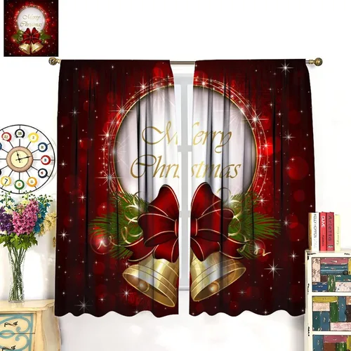 Miniatura 3 de Cortina opaca de Navidad para ventana, campanas de Navidad, festivales, decoración de atmósfera, cortina para sala de estar, habitación