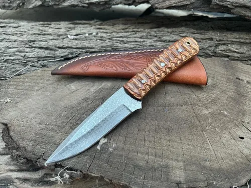 Miniatura 2 de Cuchillo de caza de hoja fija de Damasco con funda – El mejor cuchillo de caza para hombres con mango antideslizante – Cuchillo de supervivencia