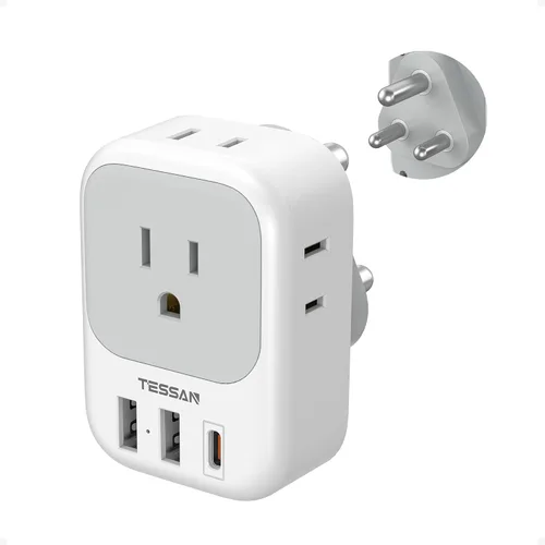 Miniatura 7 de Adaptador de enchufe de viaje europeo USB C, adaptador de enchufe internacional TESSAN con 4 salidas de CA, 3 puertos de carga USB, adaptador