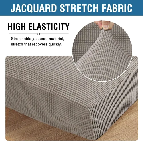 Miniatura 4 de H.VERSAILTEX Fundas de cojín individuales superelásticas para asiento – Juegos de fundas de cojín de sofá y sillón – Tela de sarga texturizada Gris