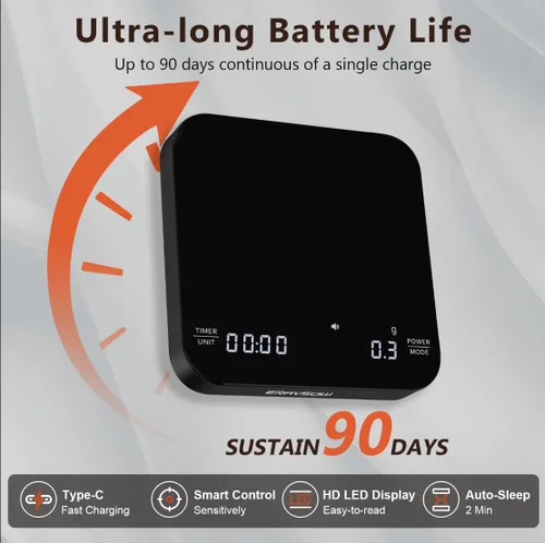 Miniatura 3 de Báscula de café con temporización automática, mini báscula recargable de espresso con temporizador, báscula de alta precisión de 2kg/0.1g