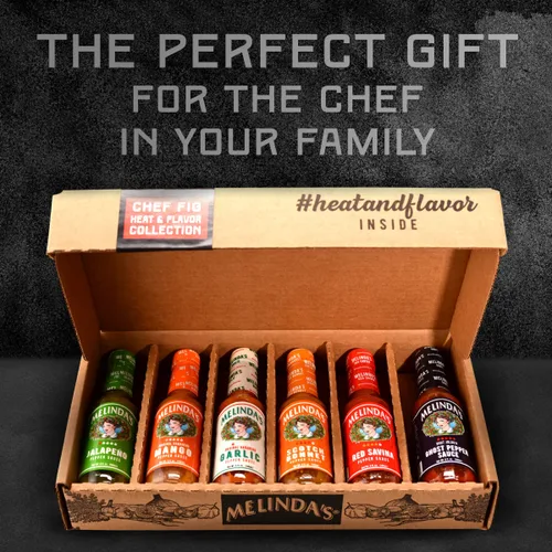 Miniatura 4 de Melinda's Chef Fig's Heat & Flavor Collection - Juego de regalo de salsa picante gourmet con una variedad de sabores y niveles de especias, incluye